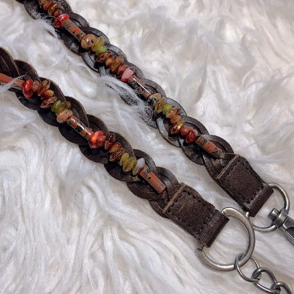 🟢3 for $20——-BEADED Leather belt braided women’s size M/L with 6” chain link